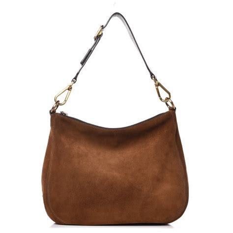 prada scamosciato|PRADA Scamosciato Suede Hobo Sughero.